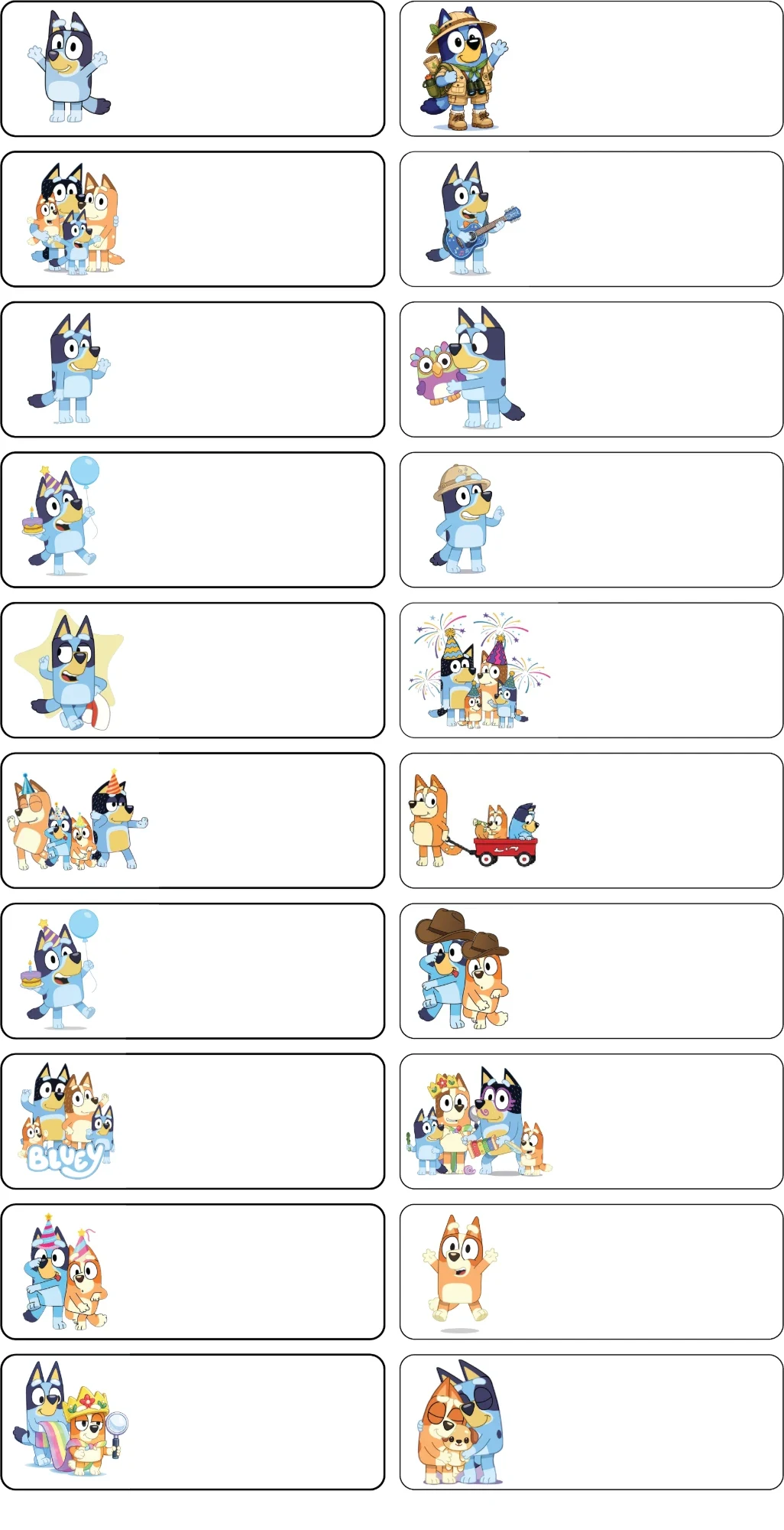 Bluey Cartoon School Name Labels - sheet of 20 labels